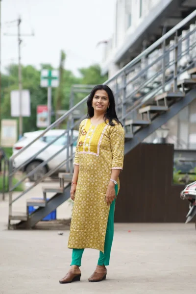 Premium Gaji Silk l Kutchi Cotton Long Kurti | Yellow