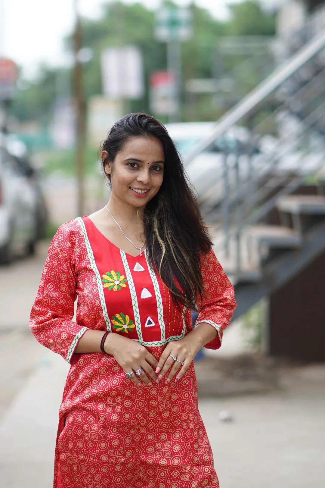 Premium Gaji Silk l Kutchi Cotton Long Kurti l Red