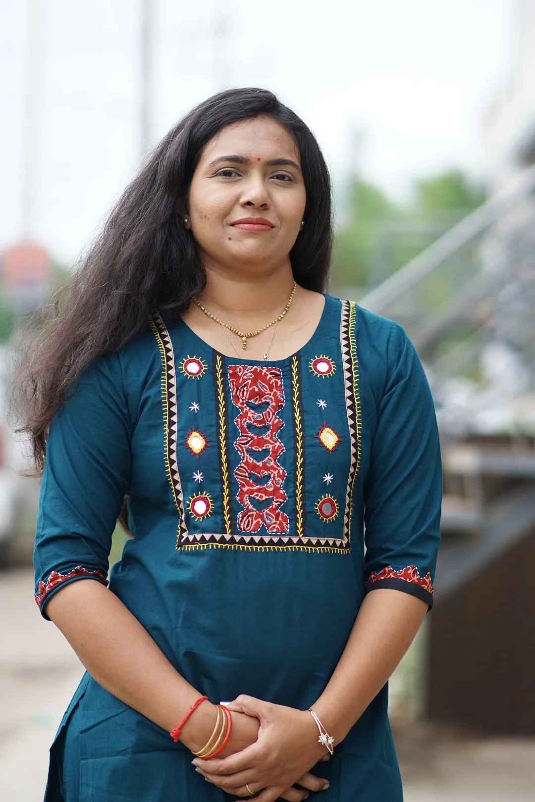 Premium Kutchi Cotton Long Kurti (Green) l 2 Piece