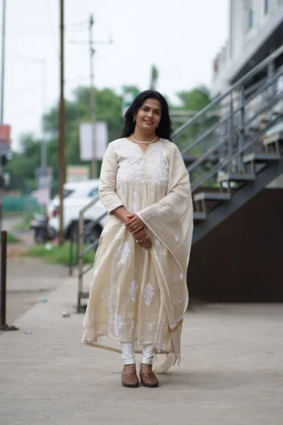 Premium Lucknowi Tesu Silk long Cotton Kurti