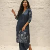 Krystle Navy Printed Kurta Pant Set (1)