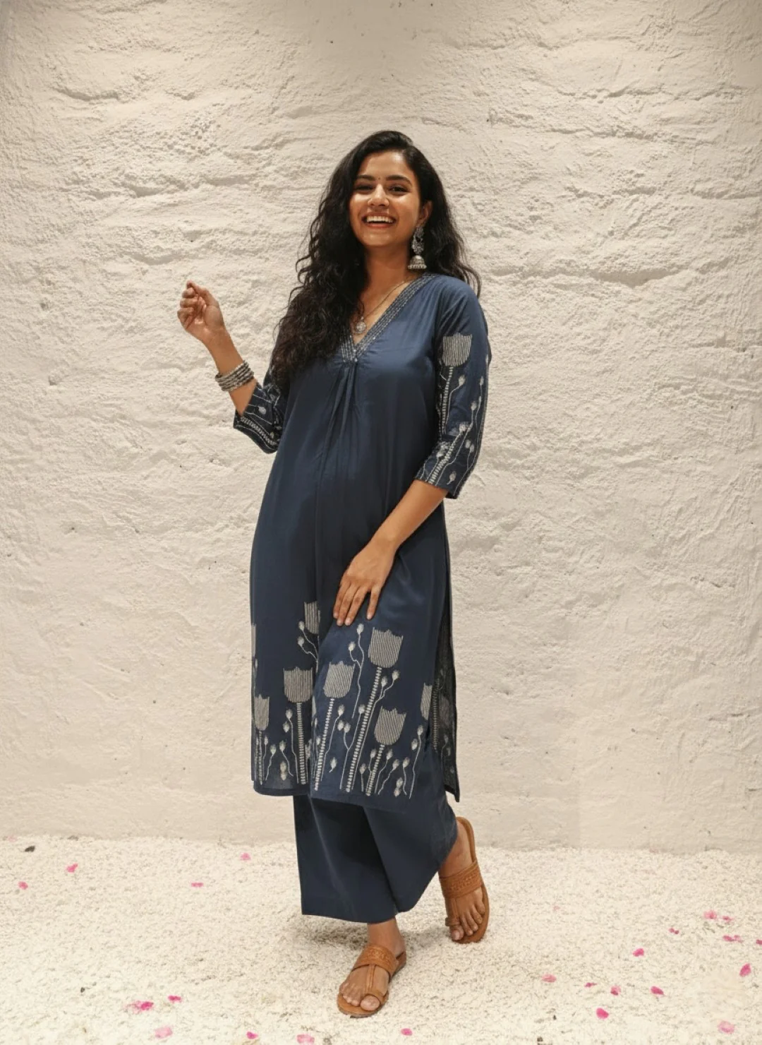 Krystle Navy Printed Kurta Pant Set (1)