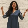 Krystle Navy Printed Kurta Pant Set (2)