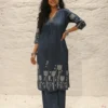 Krystle Navy Printed Kurta Pant Set (3)