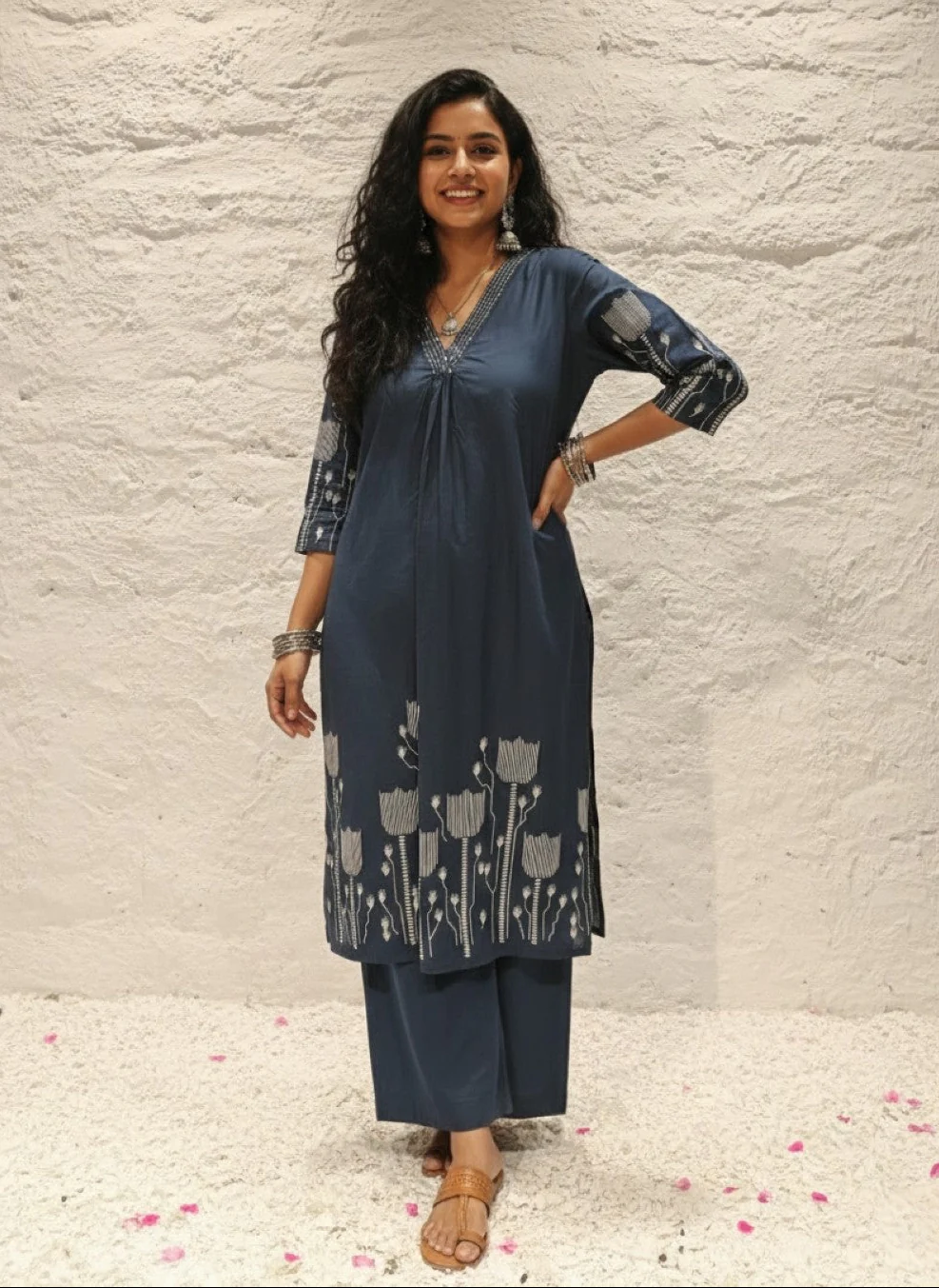 Krystle Navy Printed Kurta Pant Set (3)