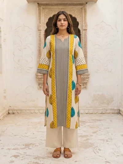Women Printed Pure Cotton Kurti with Pyjamas
