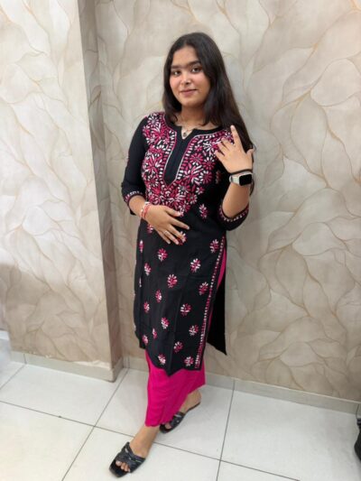 Floral Embroidered Regular Thread Work Kurta with Palazzos