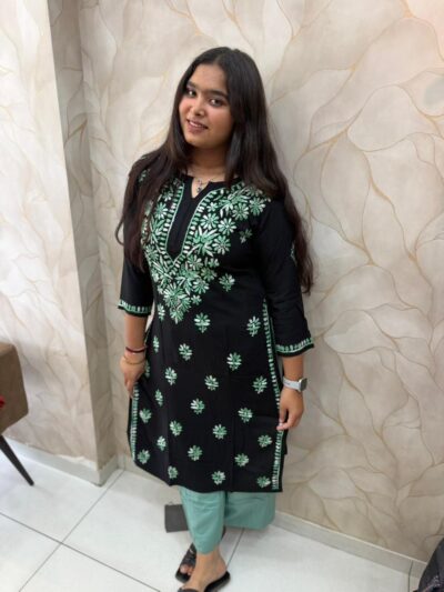 Floral Embroidered Regular Thread Work Kurta with Palazzos