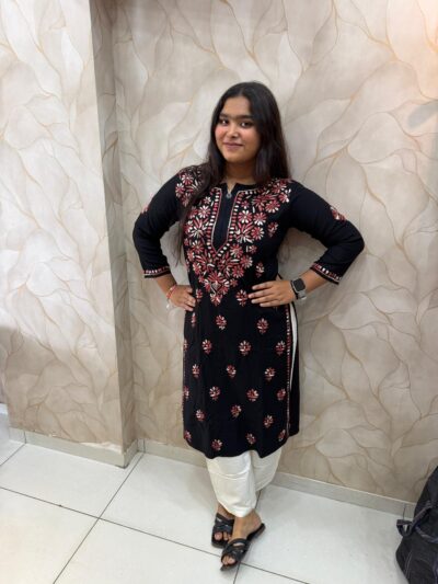 Floral Embroidered Regular Thread Work Kurta with Palazzos