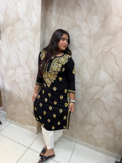 Floral Embroidered Regular Thread Work Kurta with Palazzos