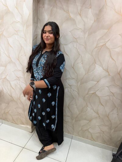 Floral Embroidered Regular Thread Work Kurta with Palazzos