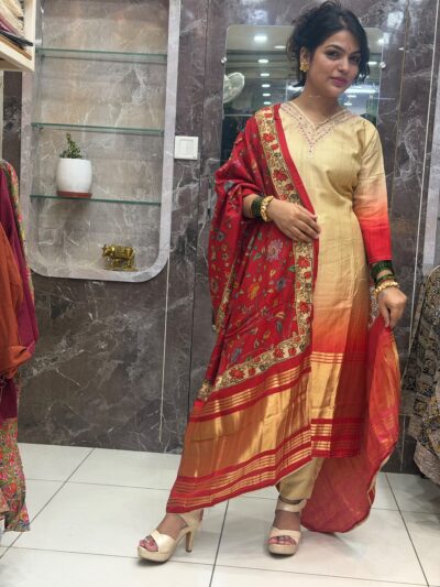 Dhabu silk pair with Kalamkari Dupatta