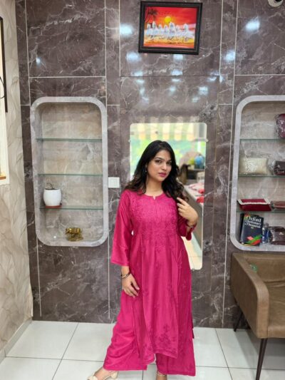 Chanderi Silk Plazzo Set - Dark Pink