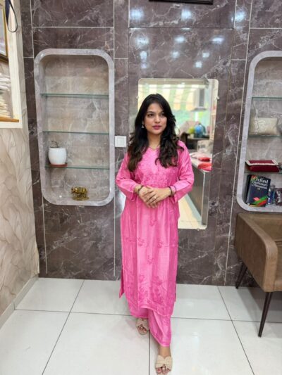 Chanderi Silk Plazzo Set - Light Pink