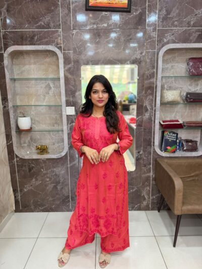 Lucknowi Plazzo Set-Pink