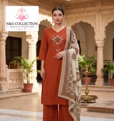 Khatali hand work and Kalamkari ajarak Dupatta Set